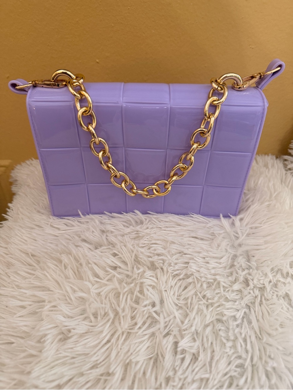 Lavender Quilted Crossbody Bag with Gold Chain